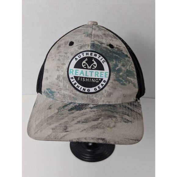 Realtree Camo Fishing Patch Black Mesh Back Trucker Cap OSFM - Picture 2 of 7